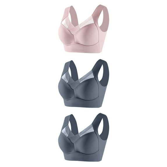 3 Pack Posture Correcting Bra for Seniors Ice Silk Gathering Bralette Plus Size Bras No Underwire Bras for Older Women