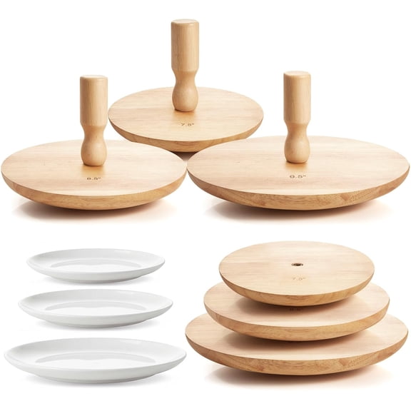 3 Pack Pottery Molds Plaster Molds Wood Pottery Tools with Handle Ceramic Tools for Ceramic Top Forms for DIY Bowls Plate Dish Slump Press Art Making