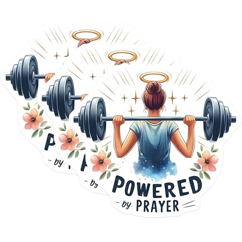 (3 Pack) Powered by Prayer Decals - Fitness Motivation - Gym Decals - 3 Inches On Longest Side - Easy Peel & Apply - Made in USA - 3MCS8407