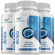 3 Pack Powerful Mind - Brain Boost Supplement - Dietary Supplement for Focus, Memory, Clarity, Cognitive - Advanced Nootropic Support Formula for Maximum Strength - 180 Capsules