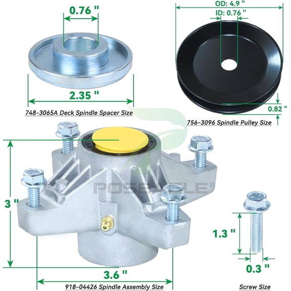 3 Pack Pre-Greased 918-04426 Spindle Assembly Kit with 748-3065A Deck Spindle Spacer and 756-3096 Pulley for Cub Cadet and MTD Lawn Tractors