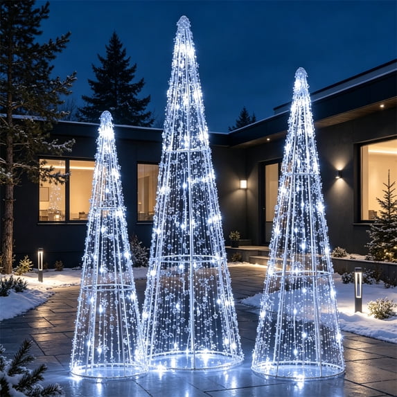 Led Bulb Live 3 Pack Pre-Lit Christmas Cone Tree Set, 90 Warm White LED Lights, Star ...