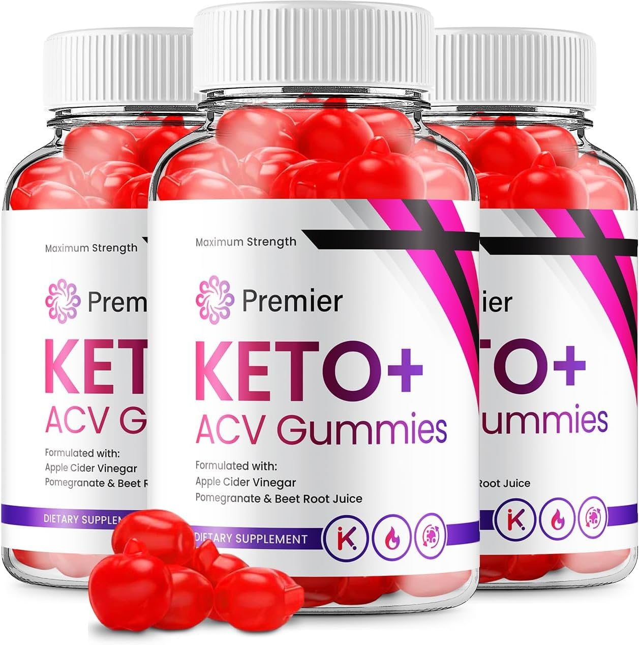 3 Pack Premier Keto ACV Gummies - Official - Keto Premiere ACV Advanced Formula Plus Apple Cider Vinegar Dietary Supplement B12 Beet Root Juice Men Women 180 Gummies