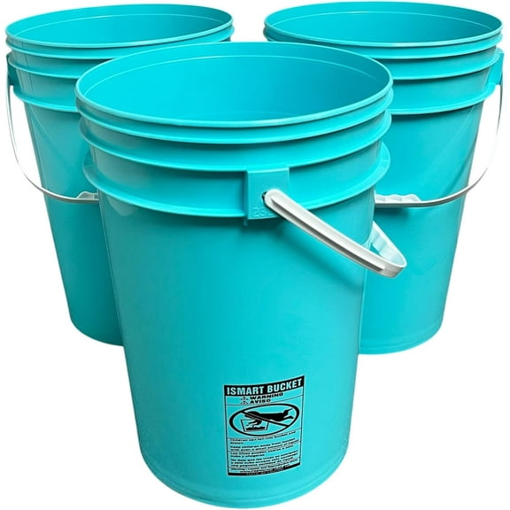 3 Pack | Premium 6 Gallon Bucket, Food Grade BPA Free - no Lid (Aqua Blue)