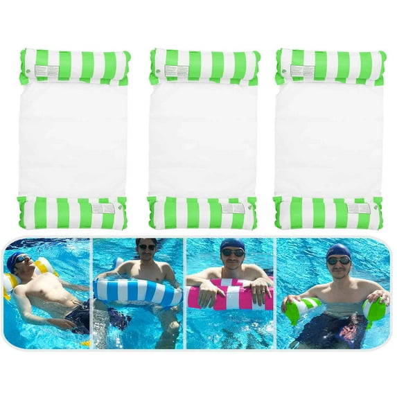 3 Pack Premium Inflatable Aqua Portable Summer Water Hammock Bed, Chair, Lounger Float for Adults, 3 x Green