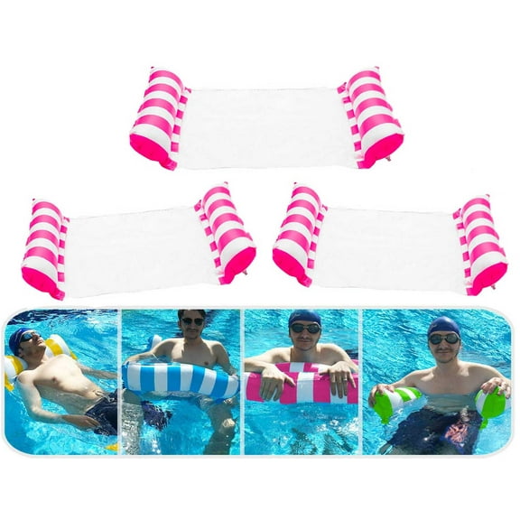 3 Pack Premium Inflatable Aqua Portable Summer Water Hammock Bed, Chair, Lounger Float for Adults, 3 x Pink