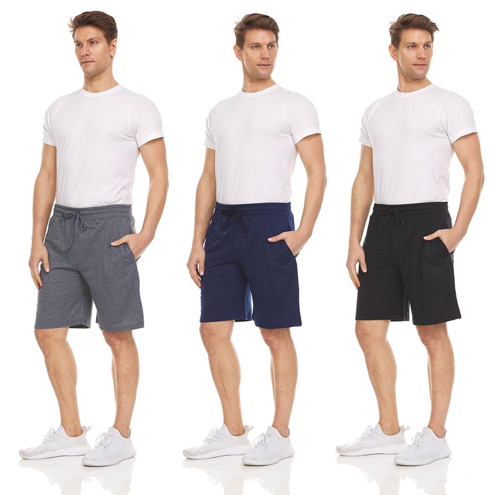 DARESAY Men's French Terry Athletic Shorts 3-Pack - Gym Workout Shorts With Pockets, Large