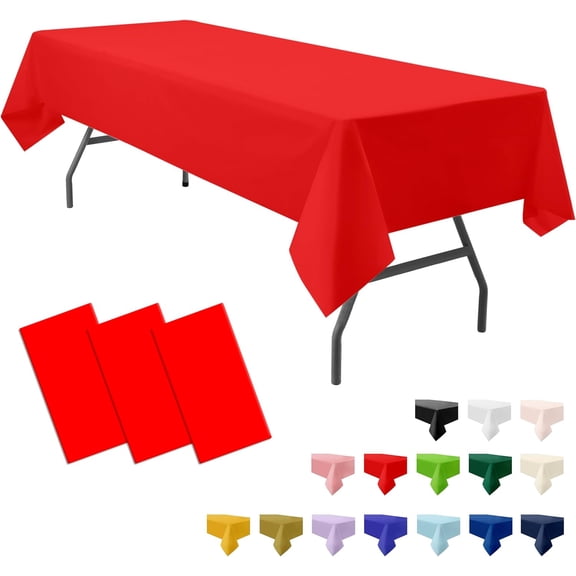 3-Pack Premium Plastic Red Tablecloth Disposable 54" x 108" Rectangle Table Cover Party PEVA Ruby Shine Red Table Cloths for Birthday Wedding Thanksgiving Christmas Graduation Banquet
