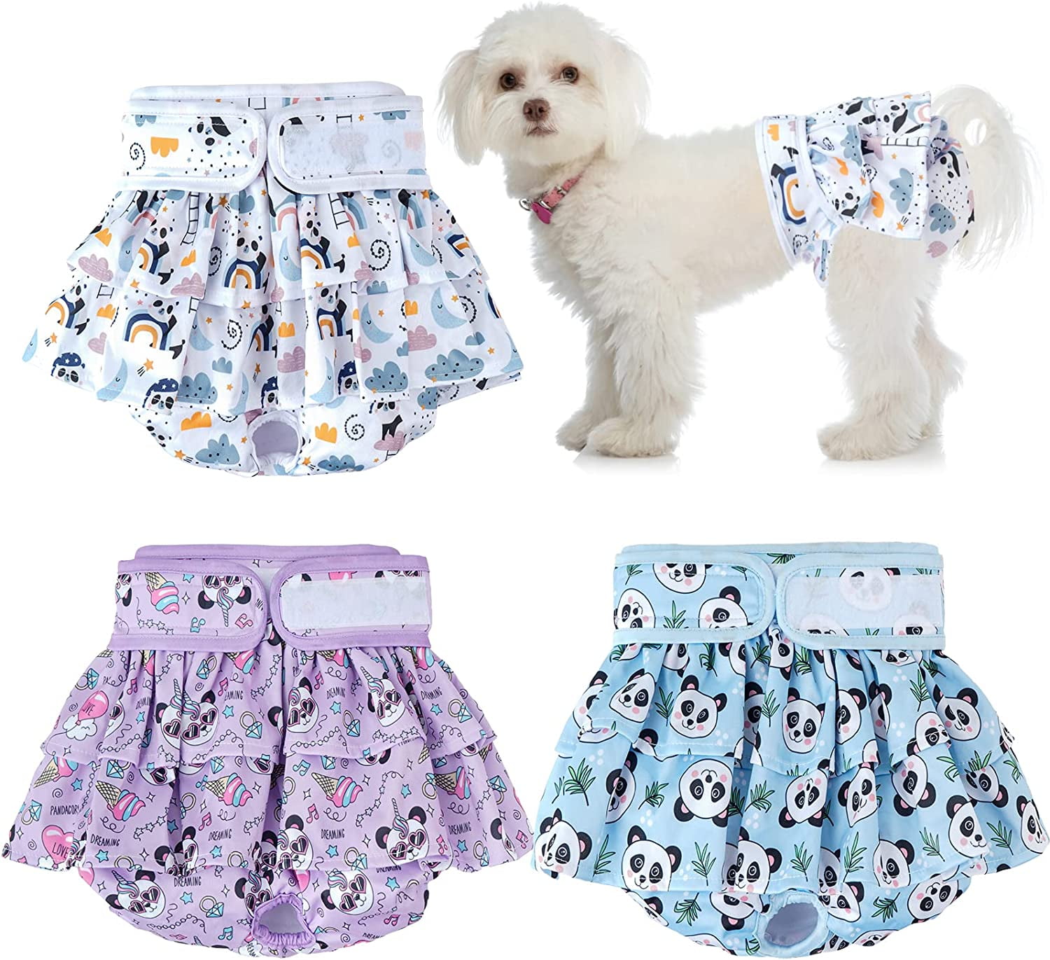 3 Pack Premium Reusable Doggie Diapers，High Absorbency Leak-Proof Puppy Diapers for Female Dog in Heat, Period, Incontinence, Excitable Urination Girl Dog Diapers Dress