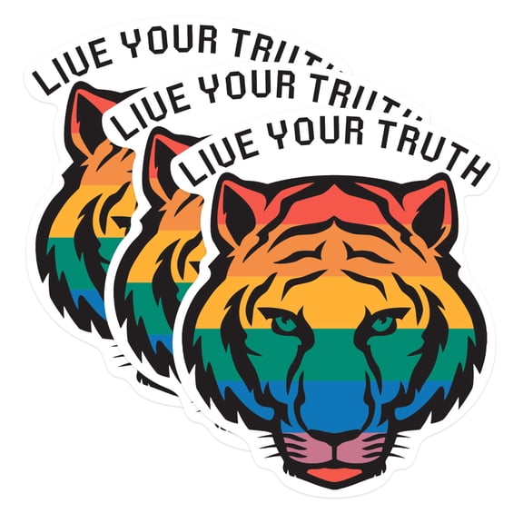 (3 Pack) Pride Tiger Decals - Rainbow Tiger Decal - Laptop Decal - 3 Inches On Longest Side - Easy Peel & Apply - Made in USA - 3MCS0565