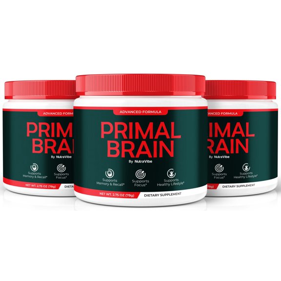 (3 Pack) Primal Brain Daily Formula with a Natural Blend to Help Maintain Focus, Memory & Concentration | Clean, Gentle, Easy-to-Take Powder for Everyday Sharpness (90 Servings)