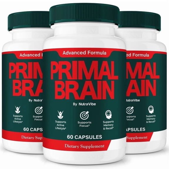 (3 Pack) Primal Brain Pills – Daily Formula with a Natural Blend to Help Maintain Focus, Memory & Concentration | Clean, Gentle, Easy-to-Swallow Capsules for Everyday Sharpness (180 Capsules)