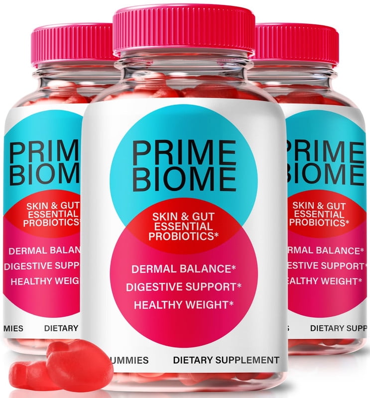 (3 Pack) Prime Biome Gummies, All-Natural Formula Supplement for Skin and Gut Health, PrimeBiome Probiotic for Digestive Wellness, Official Skincare Gomitas Reviews (180 Gummies)