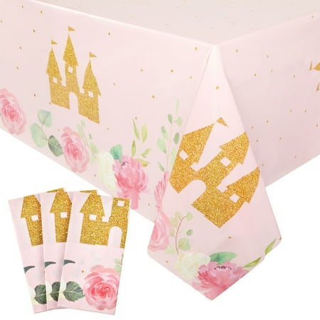 Blue Panda Plastic Princess Tablecloths - Princess Table Cloths for Birthday Party & Belle Themed Birthday Party Decor - Disposable Plastic Table Cover for Easy Cleanup - 108 x 54 in, Pack of 3