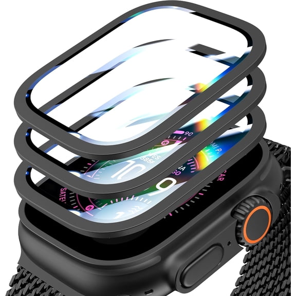 3-Pack Privacy Screen Protector for Watch Ultra 3/2/1 49mm, 9H Tempered Glass + Titanium Alloy Frame, Metal Texture, Anti-Scratch Touch Sensitive Protective Glass Film for iWatch Ultra
