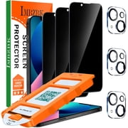 3 Pack Privacy Screen Protector for iPhone 13, Tempered Glass | 9H+ Hardness, Military Grade Shatterproof, Case Friendly, Bubble Free Auto-Dust Removal, with 3 Camera Lens Protectors