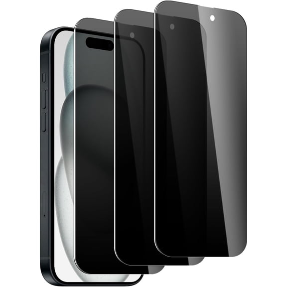3 Pack Privacy Screen Protector for iPhone 15 Plus/16 Plus/15 Pro Max, 9H Hardness Double Shatterproof Anti-Spy Tempered Glass Film, Easy Installation