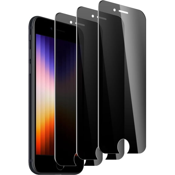 3 Pack Privacy Screen Protector for iPhone SE3/SE2020/SE2022/6/6S/7/8, 9H Hardness Double Shatterproof Anti-Spy Tempered Glass Film, Easy Installation