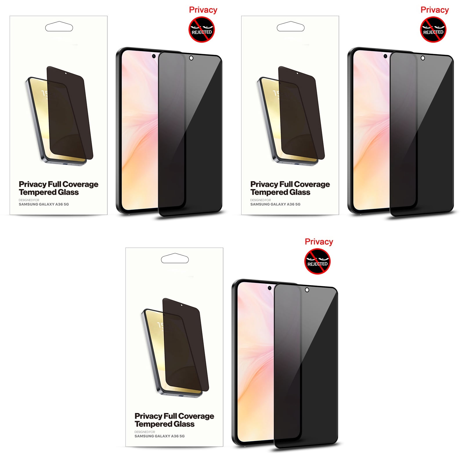 3-Pack Privacy Tempered Glass Screen Protector for Samsung Galaxy A36 5G / A56 5G – Full Coverage, Anti-Spy, 9H Hardness