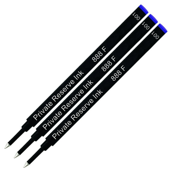 3 Pack - Private Reserve Ink Schmidt 888 Rollerball Refill Blue Ink, Fine Tip