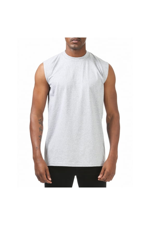 3 Pack Pro Club Heavyweight Crew Neck Sleeveless Muscle T-Shirt - Heather Gray - Medium