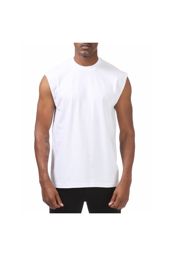 3 Pack Pro Club Heavyweight Crew Neck Sleeveless Muscle T-Shirt - White - XL