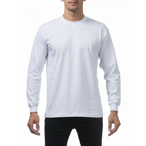 3 Pack Pro Club Men's Heavyweight Cotton Long Sleeve Crew Neck T-Shirt - White - Small