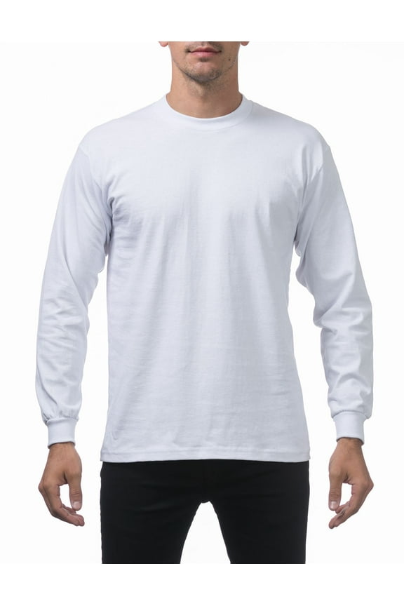 3 Pack Pro Club Men's Heavyweight Cotton Long Sleeve Crew Neck T-Shirt - White - Small