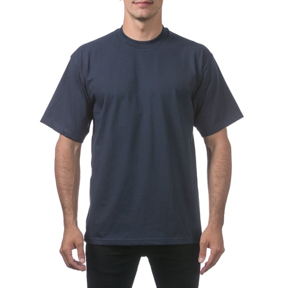 3 Pack Pro Club Men's Heavyweight Short Sleeve Crew Neck T-Shirts - Navy Blue - Large