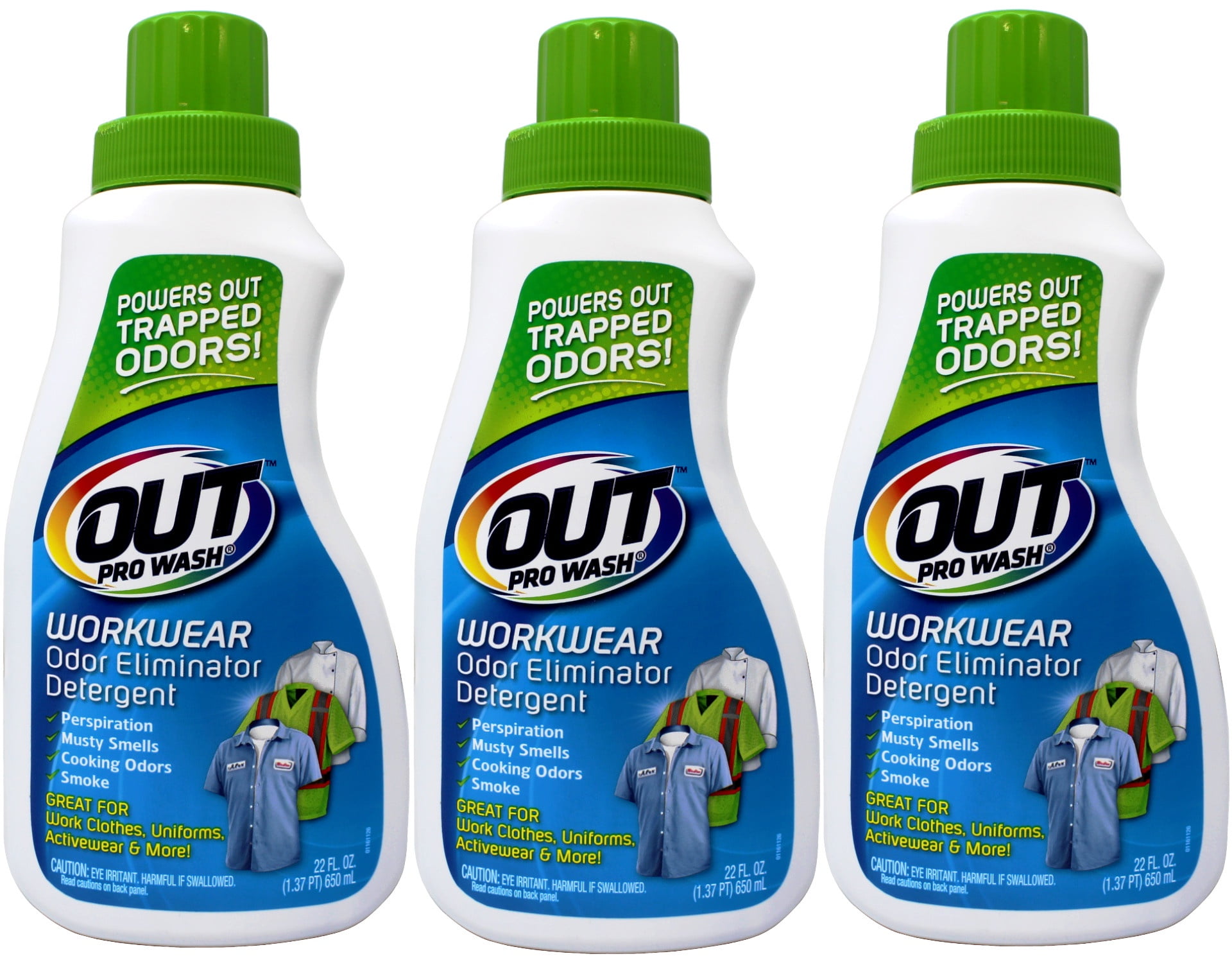 3 Pack - OUT ProWash Workwear Odor Eliminator and Stain Remover Laundry Detergent, Great for Work Clothes, Uniforms, Active Wear, and More, 22 Ounce Bottle