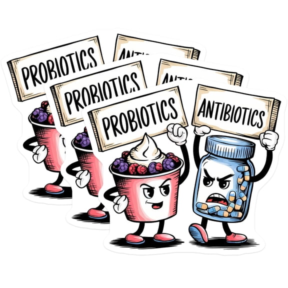 (3 Pack) Probiotics Antibiotics Decals - Health Science Stickers - Funny Medicine Decals - 3 Inches On Longest Side - Easy Peel & Apply - Made in USA - 3MCS6398