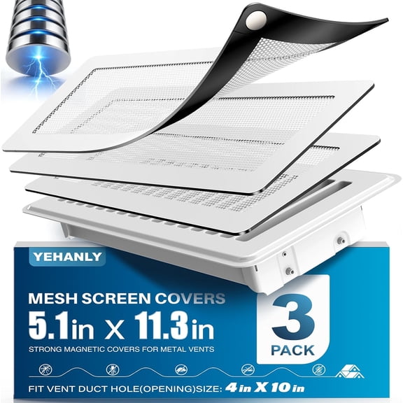 3-Pack Professional Magnetic Vent Mesh, 5.1x11.3 Inch High-Airflow Floor Register Screen, Heavy Duty Dust & Pet Hair Blocker for Home & RV, Heat-Resistant HVAC Guard for 4x10 Vents