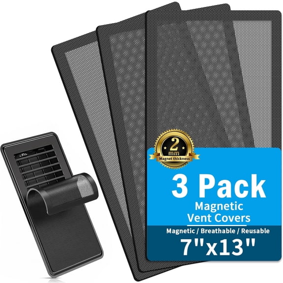 ouhos 3 Pack 7 x 13 Inch Magnetic Floor Vent Covers, Air Vent Screen Cover, Magnetic Floor Register Vent Covers, Magnetic PVC Vent Mesh for Home Wall Ceiling Floor Catches Debris(Black)