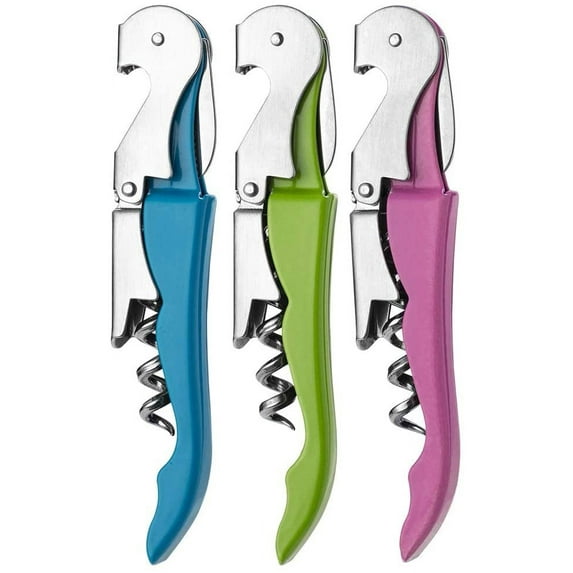 3 Pack Professional Waiter Corkscrew with Foil Cutter and Bottle Opener, Pink Blue Green Heavy Duty Wine Key for Restaurant Waiters