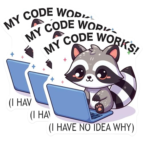 (3 Pack) Programmer Raccoon Decals - Funny Coding Laptop Sticker - Code Works Why Meme - 3 Inches On Longest Side - Easy Peel & Apply - Made in USA - 3MCS4849