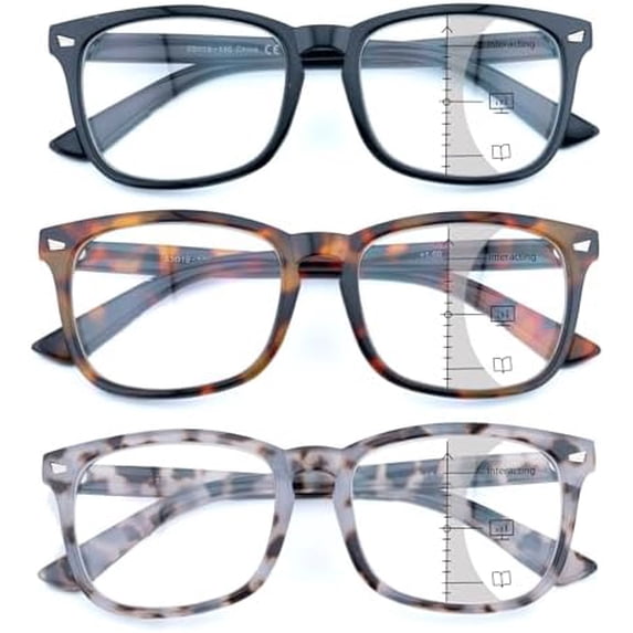 3 Pack Progressive Multifocus Reading Glasses for Women Men Multifocal Readers PC Frame Fixed Hinge Eyewear, +2.50