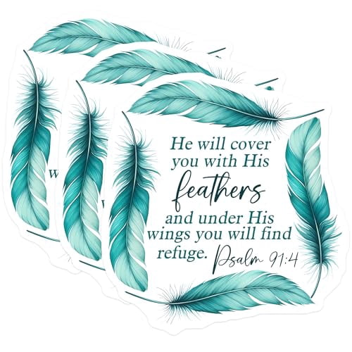 Feather Scripture Cursive (3 Pack) Psalm 91 4 Decals - Feather Scripture Stickers - Christian ...