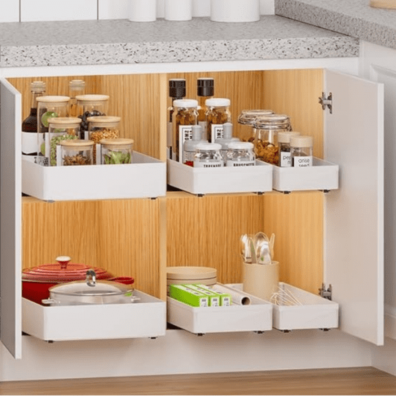 3 Pack Pull Out Cabinet Organizer, 15.7"Deep Pull Out Drawers for Cabinets, Slide Out Drawers for Kitchen Cabinets, Bathroom Cabinet Organizer, Pantry (White)