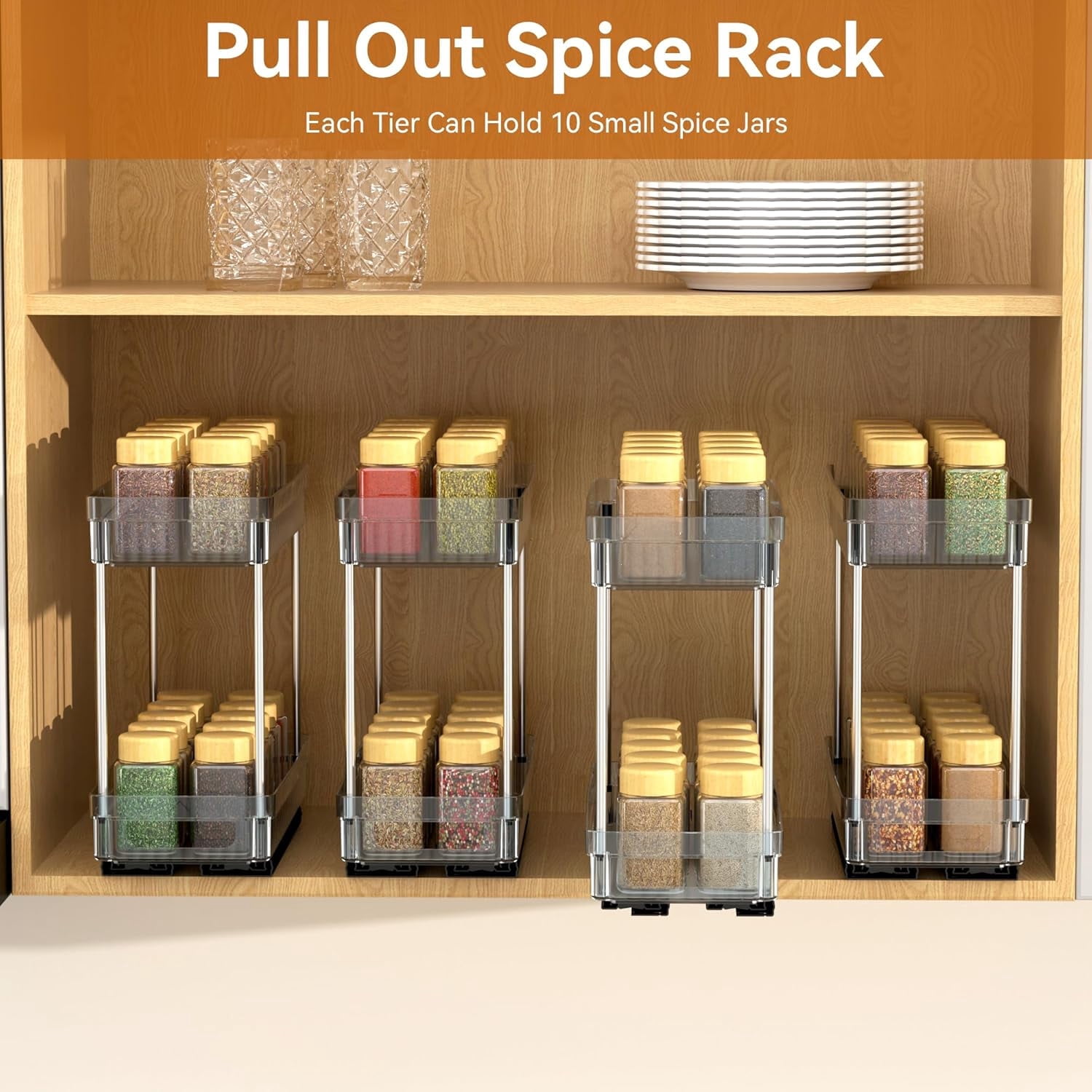 3 Pack Pull Out Spice Rack Organizer for Cabinet, 2 Tier Slide Out ...