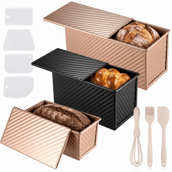 3-Pack Pullman Loaf Pans with Lids 2.2/1/0.8lb Carbon Steel, Nonstick, Includes 7 Tools