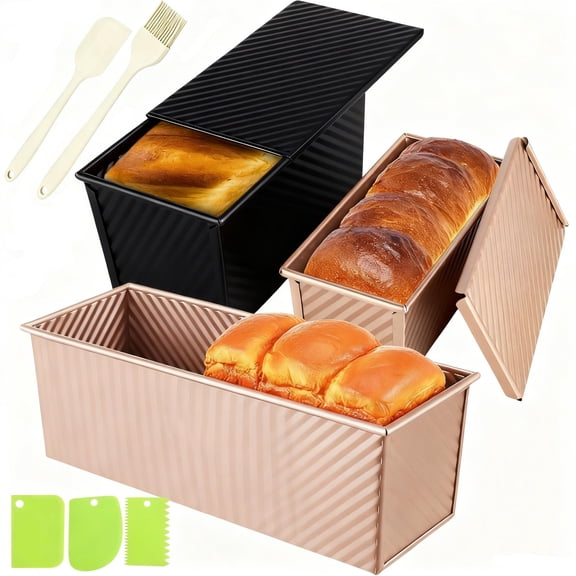 3 Pack Pullman Loaf Pans with Lids, 2.2lb & 0.8lb Dough Capacity, Non-stick Homemade Baking Pans