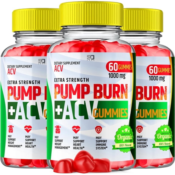 (3 Pack) Pump Burn Keto Gummies, Advanced 1000MG Formula, Apple Cider Vinegar Folate Vitamin B6 B12 Beet Root Pomegranate Vegan Non GMO Keto Supplement (180 Gummies)