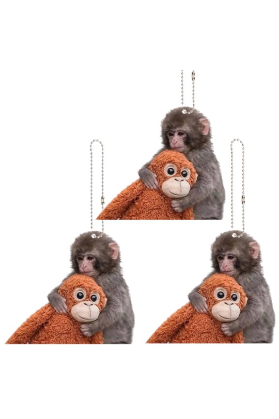 3 Pack Punch Monkey Keychain Team Punc-h Plush Keychain, 2D Acrylic Monkeys Hugging Keychains for Backpack, Car Keys