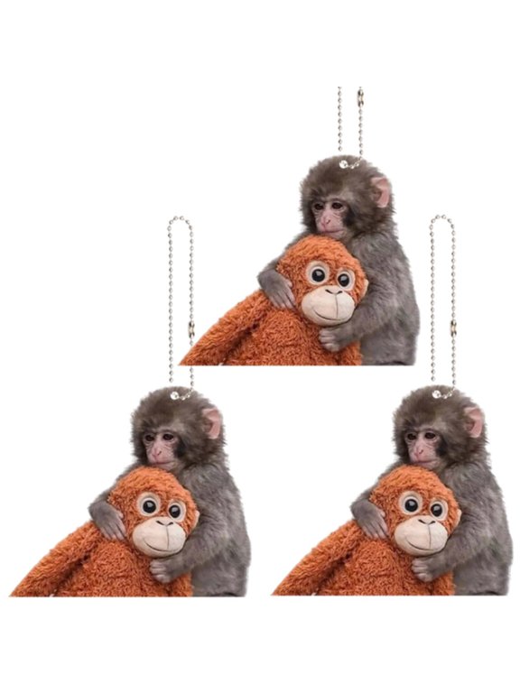 3 Pack Punch Monkey Keychain Team Punc-h Plush Keychain, 2D Acrylic Monkeys Hugging Keychains for Backpack, Car Keys
