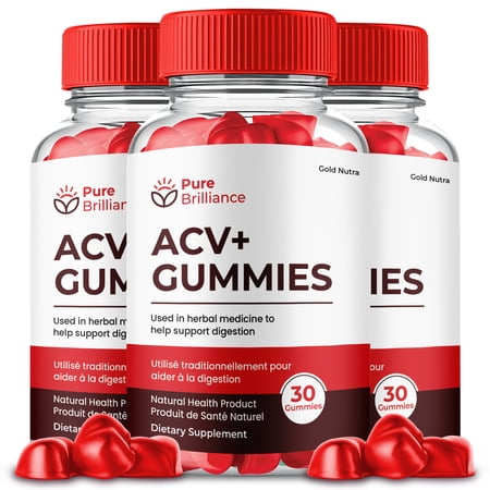 (3 Pack) Pure Brilliance ACV Gummies, Apple Cider Vinegar, Max Strength, 3 Month Supply Dietary Supplement, Made in USA