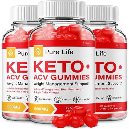 3 Pack Pure Life Keto ACV Gummies - Advanced Formula Pure Life Keto Apple Cider Vinegar Gummies 1000mg 180 Gummies