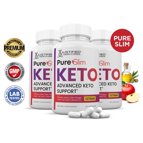 (3 Pack) Pure Slim Keto ACV Pills 1275mg Alternative to Gummies Dietary Supplement 180 Capsules