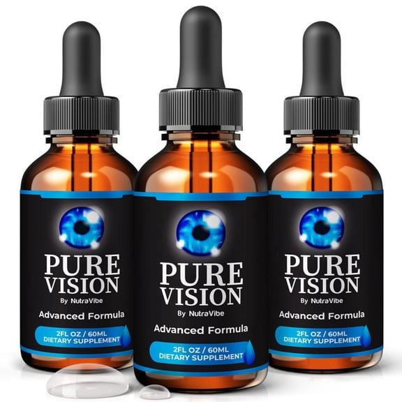 (3 Pack) Pure Vision Drops – Daily Eye Care Formula with Original Blend to Support Visual Wellness, Eye Comfort & Healthy Vision |Easy-to-Use Liquid for Everyday Use (90 Servings)