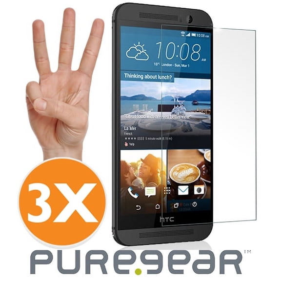 3-Pack PureGear 9H Hard Tempered Glass Screen Protector Crack Saver for HTC One M9