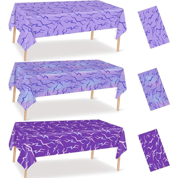 3 Pack Purple Demon Tablecloths, Iridescent Holographic Purple Energy Plastic Table Covers for Birthday Graduation Bachelor Halloween Party Decorations Supplies